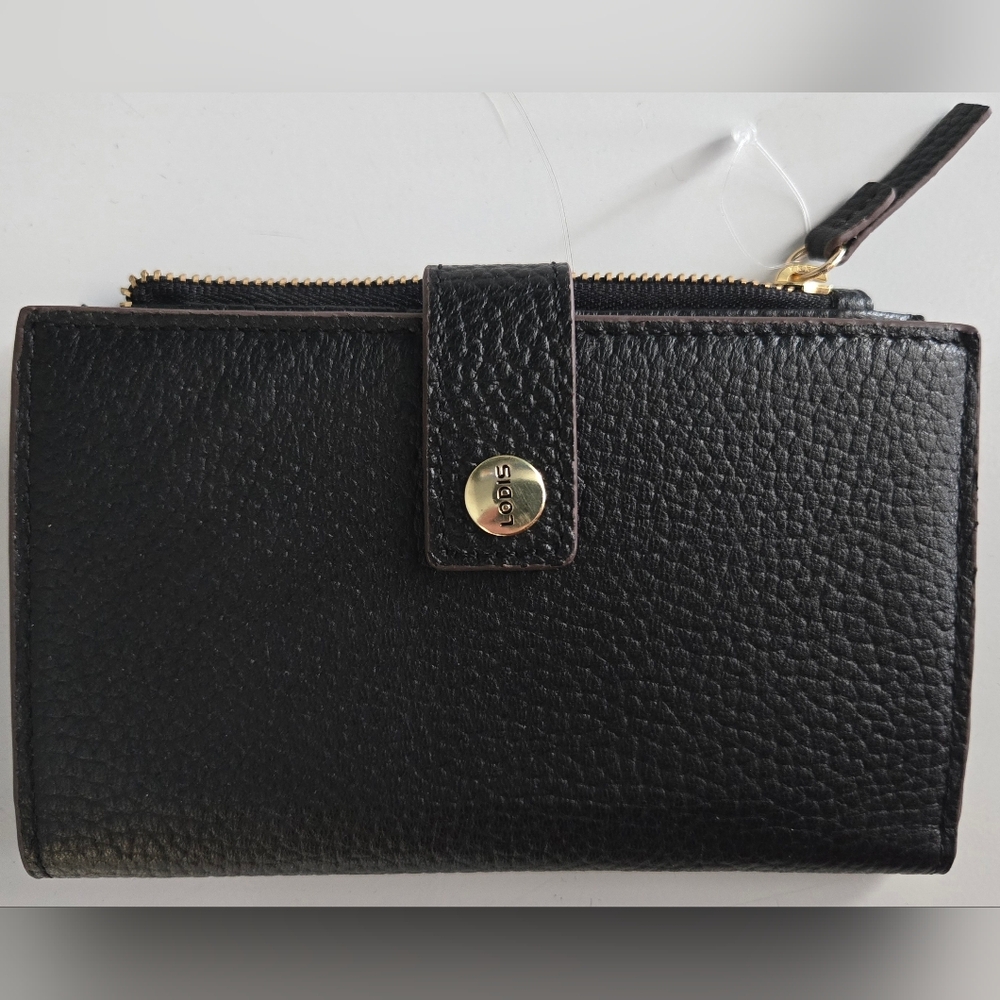 Lodis Black Pebble Leather Wallet RFID Zip Around Bifold Card Holder Classic - Picture 2 of 11